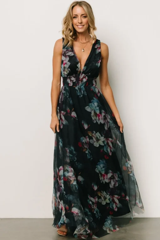 Kamila Tulle Maxi Dress | Navy Abstract Floral