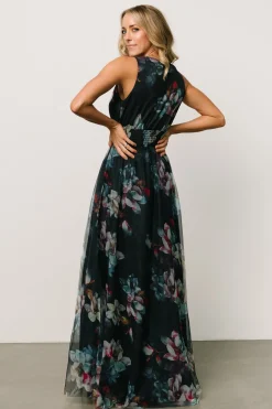 Kamila Tulle Maxi Dress | Navy Abstract Floral