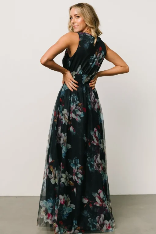 Kamila Tulle Maxi Dress | Navy Abstract Floral