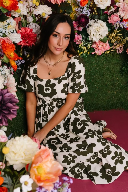 Kasey Maxi Dress | Olive + Ivory Print