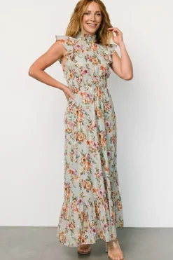 Kearny Ruffle Maxi Dress | Light Blue Floral + Gold