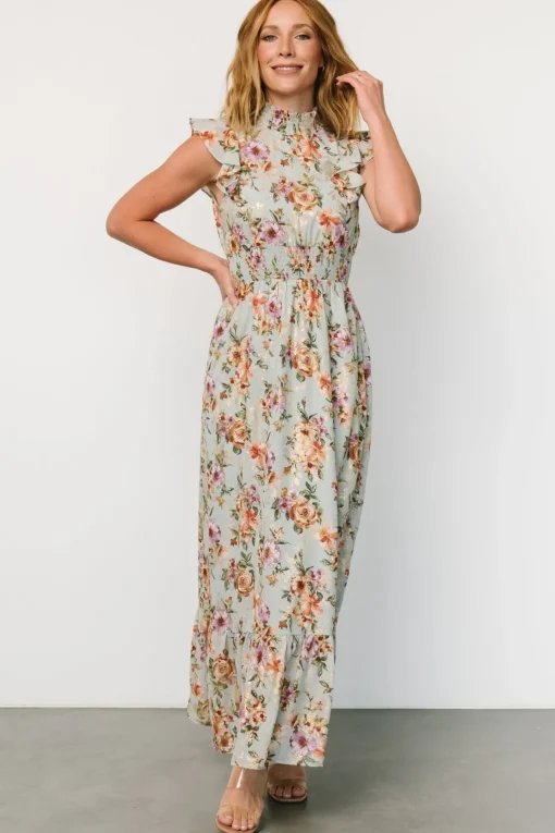 Kearny Ruffle Maxi Dress | Light Blue Floral + Gold