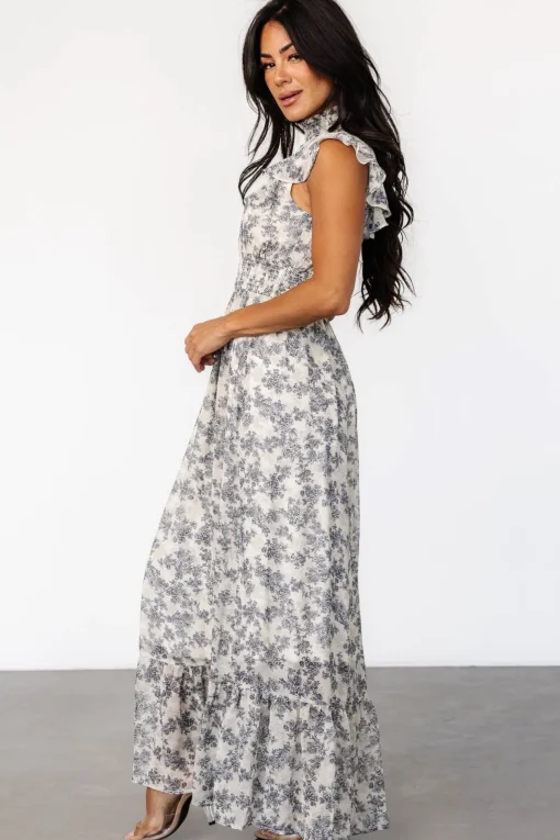 Kearny Ruffle Maxi Dress | Cream + Navy Floral