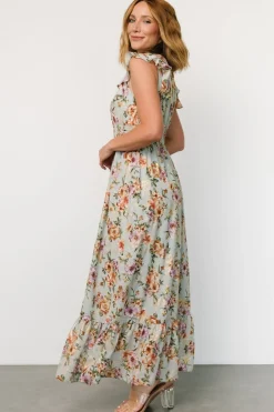 Kearny Ruffle Maxi Dress | Light Blue Floral + Gold