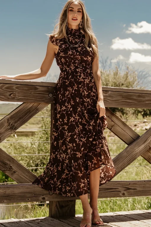 Kearny Ruffle Maxi Dress | Brown + Natural