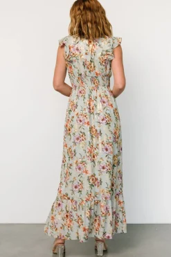 Kearny Ruffle Maxi Dress | Light Blue Floral + Gold