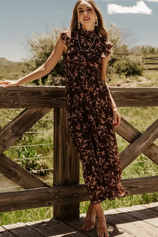 Kearny Ruffle Maxi Dress | Brown + Natural