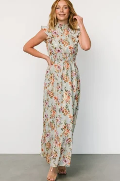 Kearny Ruffle Maxi Dress | Light Blue Floral + Gold