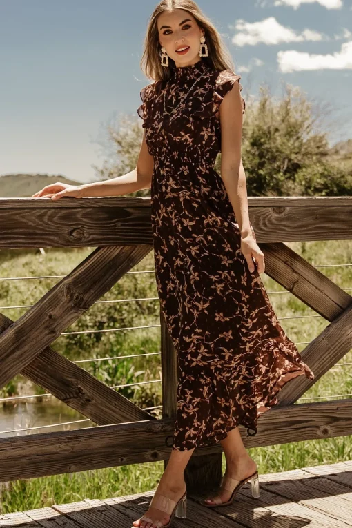 Kearny Ruffle Maxi Dress | Brown + Natural