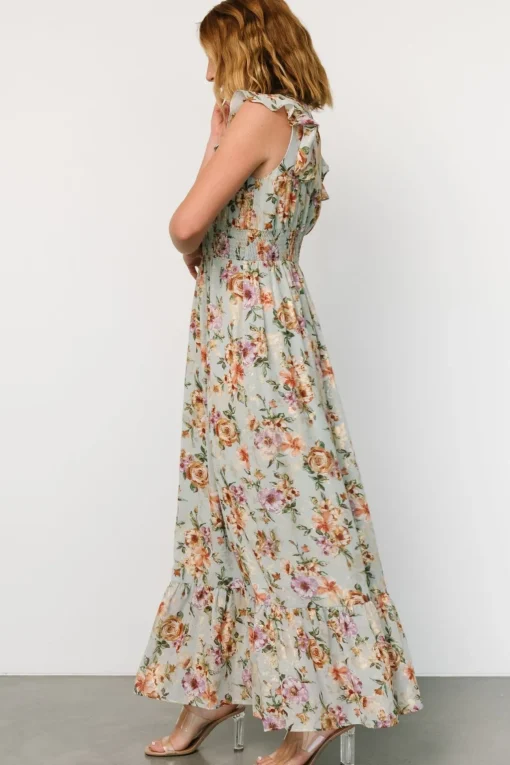 Kearny Ruffle Maxi Dress | Light Blue Floral + Gold