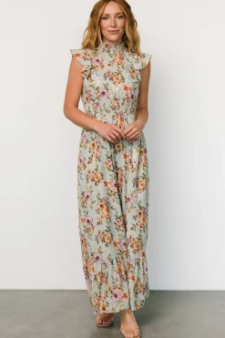 Kearny Ruffle Maxi Dress | Light Blue Floral + Gold