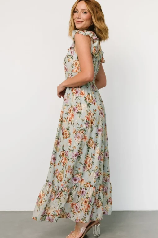 Kearny Ruffle Maxi Dress | Light Blue Floral + Gold