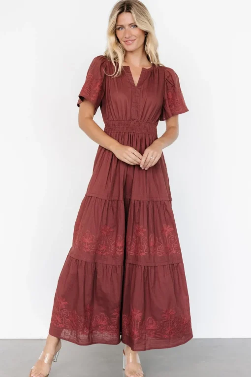 Kennedy Embroidered Maxi Dress | Marsala