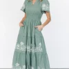 Kennedy Embroidered Maxi Dress | Dark Sage
