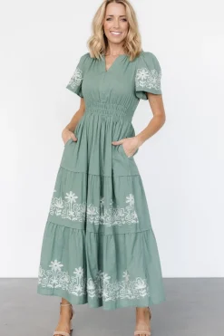 Kennedy Embroidered Maxi Dress | Dark Sage