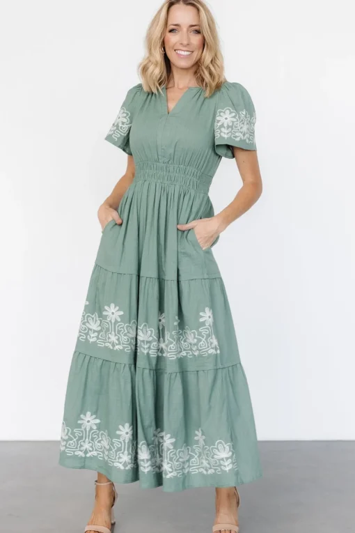 Kennedy Embroidered Maxi Dress | Dark Sage
