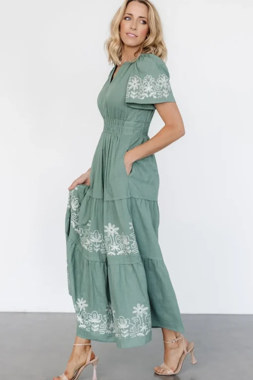 Kennedy Embroidered Maxi Dress | Dark Sage