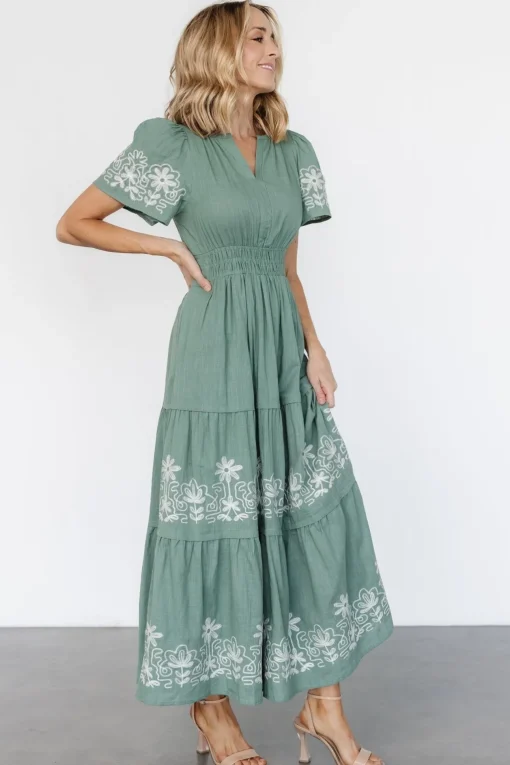 Kennedy Embroidered Maxi Dress | Dark Sage
