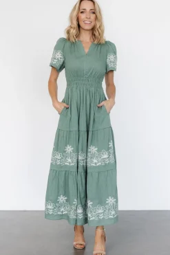 Kennedy Embroidered Maxi Dress | Dark Sage