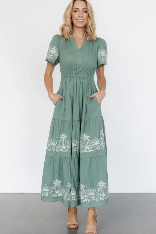 Kennedy Embroidered Maxi Dress | Dark Sage