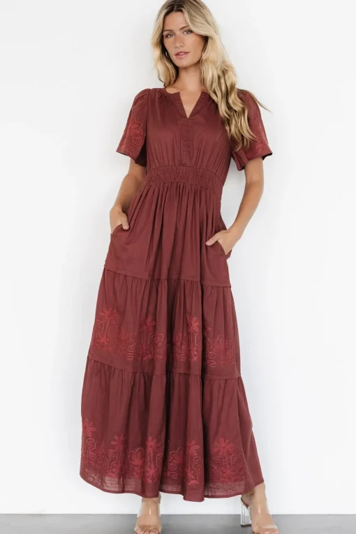 Kennedy Embroidered Maxi Dress | Marsala