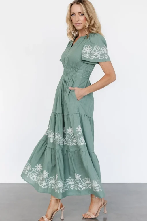 Kennedy Embroidered Maxi Dress | Dark Sage