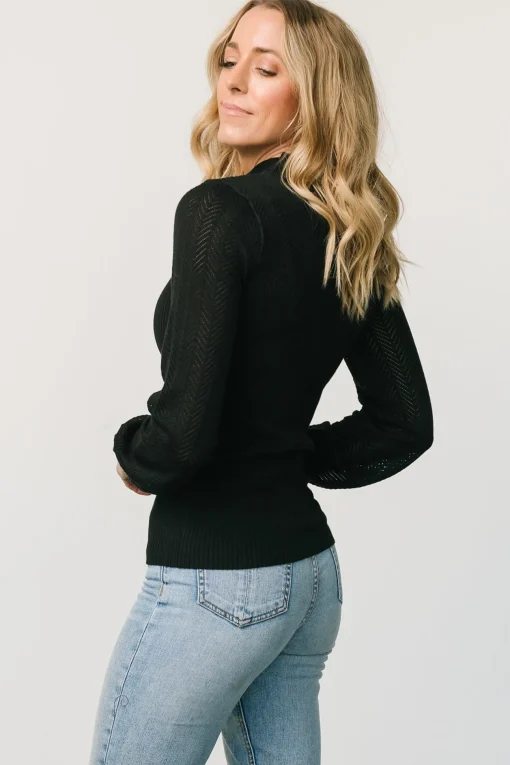 Kenzie Pointelle Sweater Top | Black