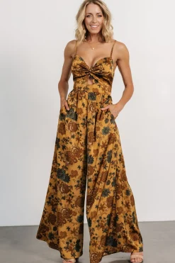 Khloe Wide Leg Jumpsuit | Gold Multi