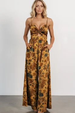 Khloe Wide Leg Jumpsuit | Gold Multi