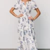 Kiana Poplin Maxi Dress | Off White + Blue