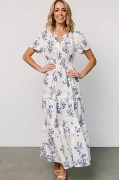 Kiana Poplin Maxi Dress | Off White + Blue