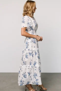 Kiana Poplin Maxi Dress | Off White + Blue