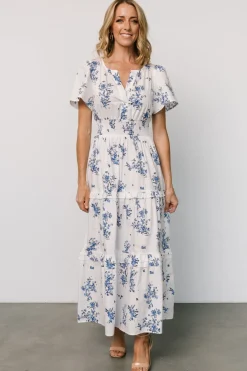 Kiana Poplin Maxi Dress | Off White + Blue