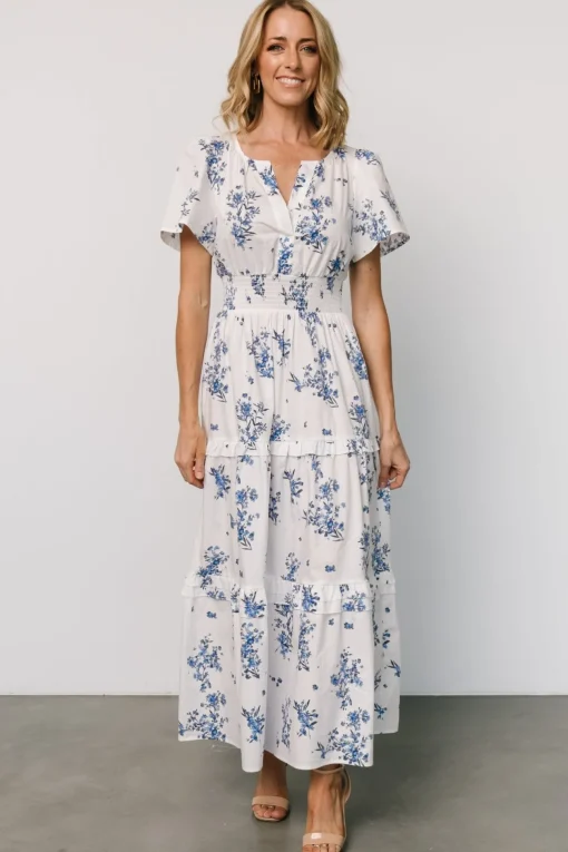 Kiana Poplin Maxi Dress | Off White + Blue