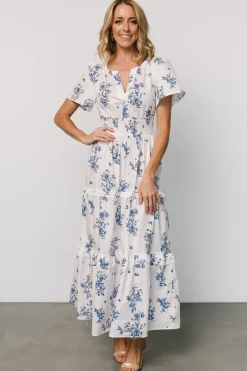 Kiana Poplin Maxi Dress | Off White + Blue