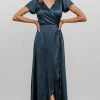 Krystal Satin Wrap Gown | Deep Blue