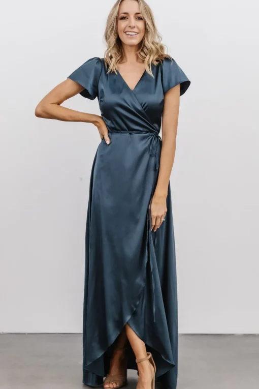 Krystal Satin Wrap Gown | Deep Blue