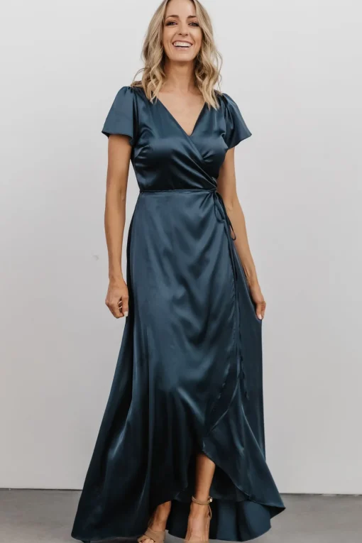 Krystal Satin Wrap Gown | Deep Blue