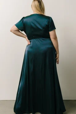 Krystal Satin Wrap Gown | Deep Blue