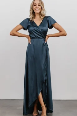 Krystal Satin Wrap Gown | Deep Blue