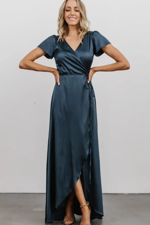 Krystal Satin Wrap Gown | Deep Blue