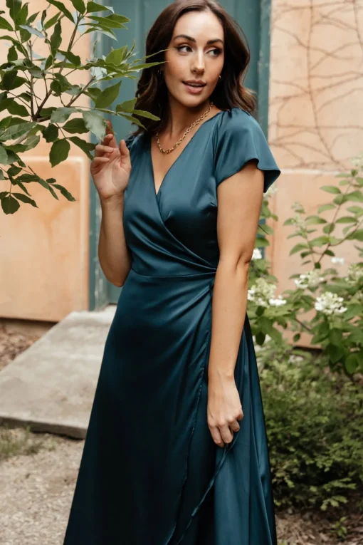 Krystal Satin Wrap Gown | Deep Blue