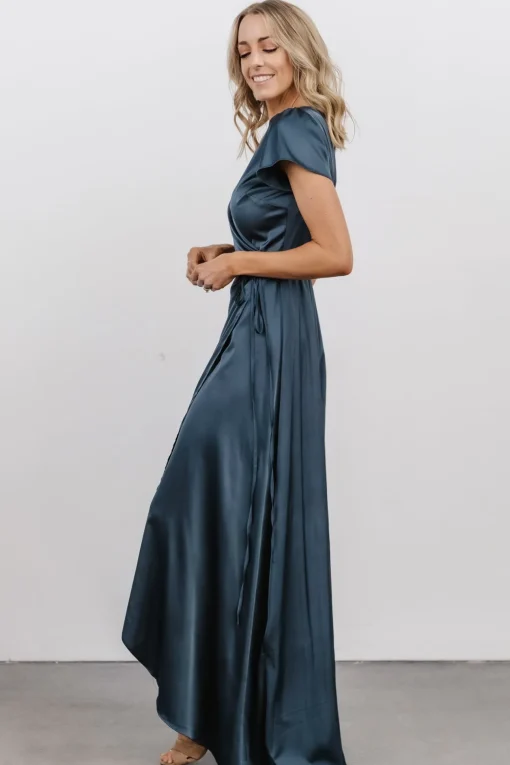Krystal Satin Wrap Gown | Deep Blue