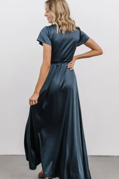 Krystal Satin Wrap Gown | Deep Blue