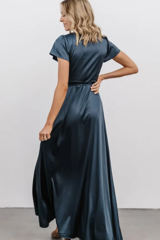 Krystal Satin Wrap Gown | Deep Blue