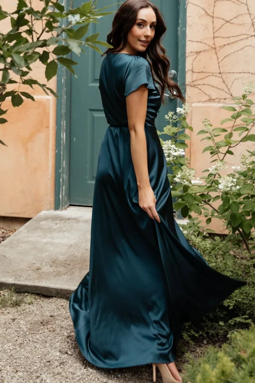 Krystal Satin Wrap Gown | Deep Blue