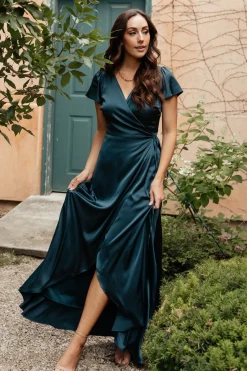 Krystal Satin Wrap Gown | Deep Blue