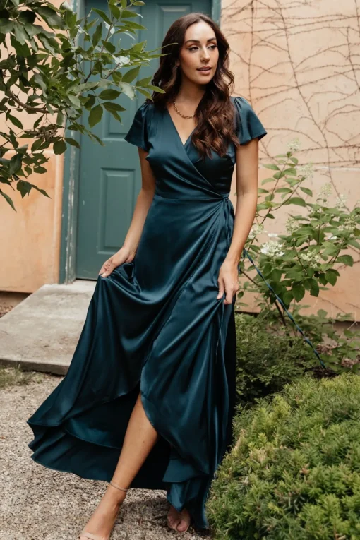 Krystal Satin Wrap Gown | Deep Blue