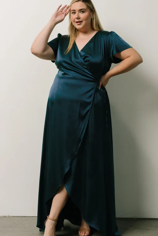 Krystal Satin Wrap Gown | Deep Blue