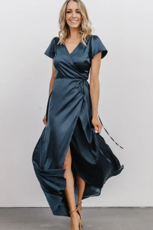 Krystal Satin Wrap Gown | Deep Blue